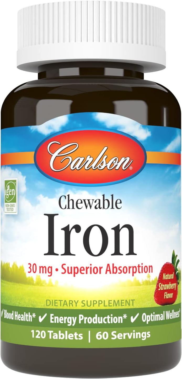 Carlson, Chewable Iron, 30 Mg, Strawberry, 120 Tablets