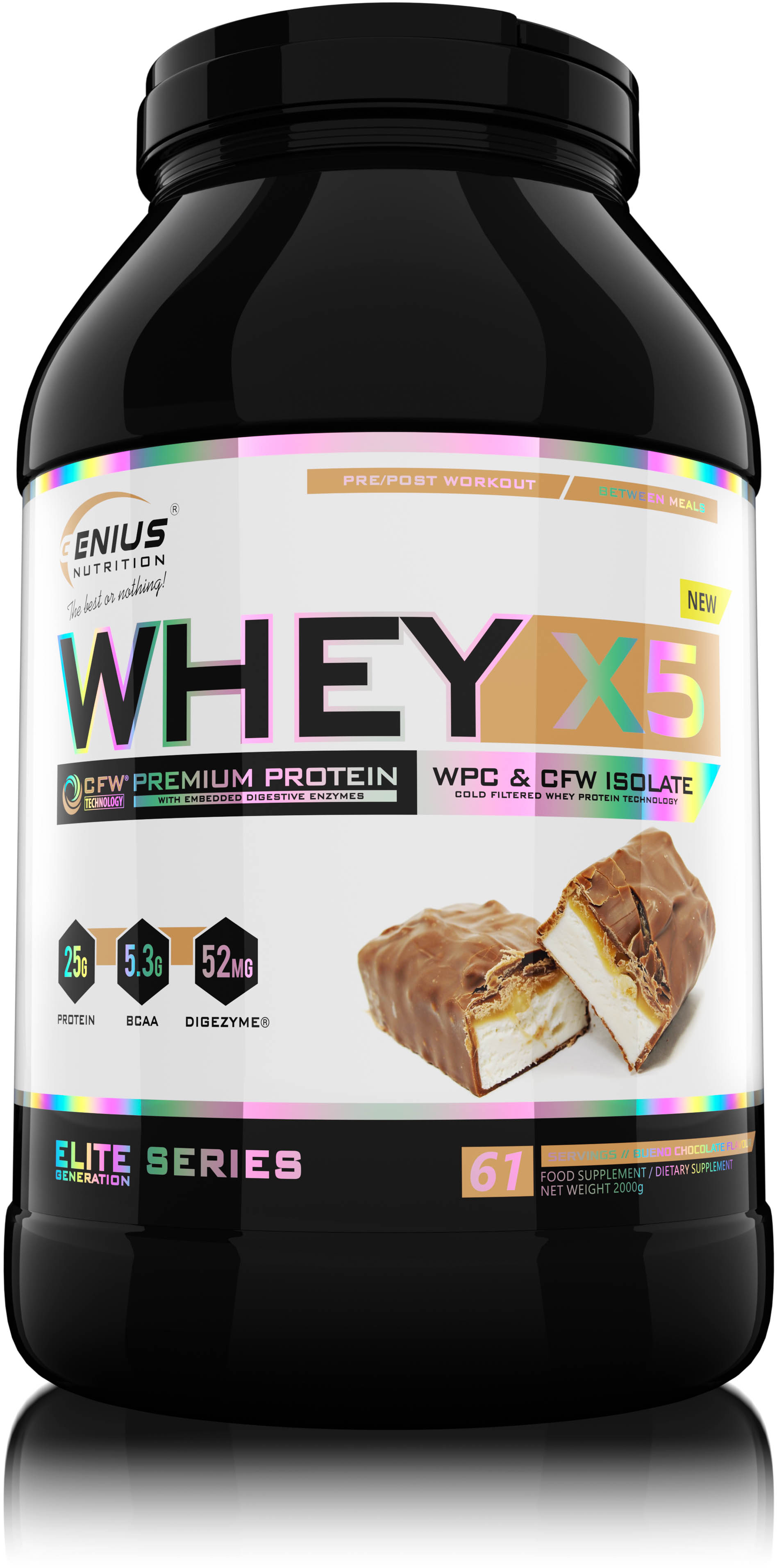 جينيس نيوترشن واي-إكس5 واي بروتين مع بي سي إيه إيه 61 حصة 2000 جم مسحوق بنكهة شوكولاتة بوينو