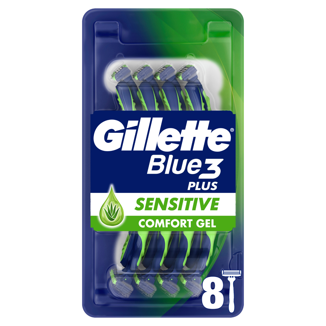 جيليت بلو 3 بلس ماكينة حلاقة لطيفة للبشرة الحساسة 6+2 قطعة