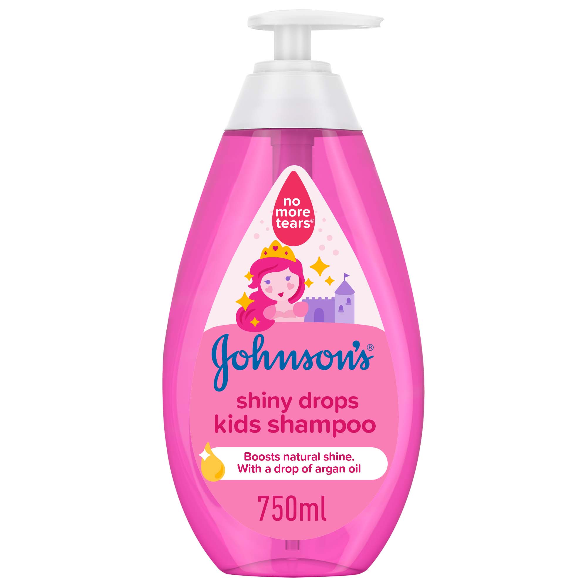 Johnson's Shiny Drops Kids Shampoo, with a Drop of Argan Oil, Boosts Hair’s Natural Shine, No More Tears Formula, 750ml