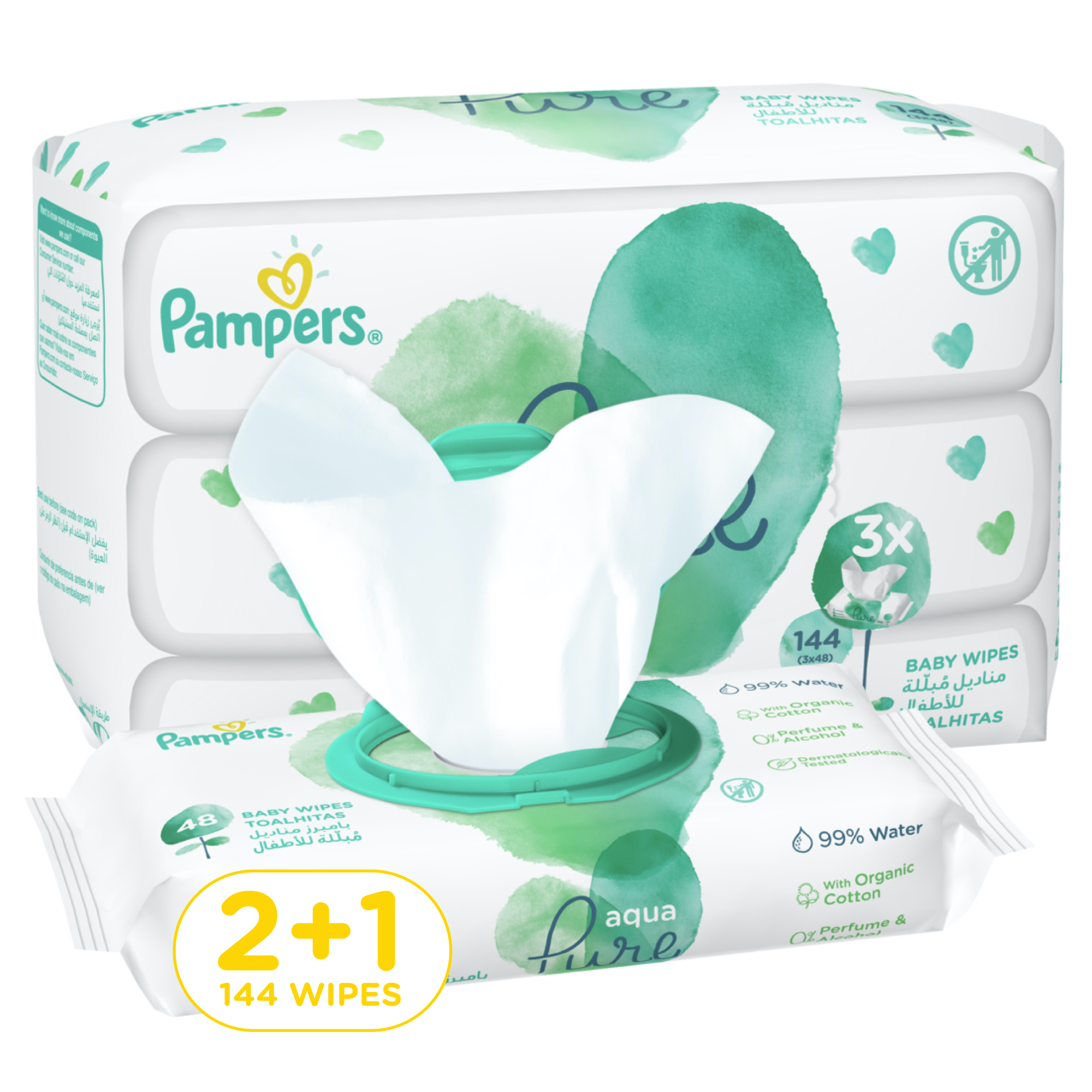 Pampers Aqua Pure Baby Wipes, 144 Wipe Count