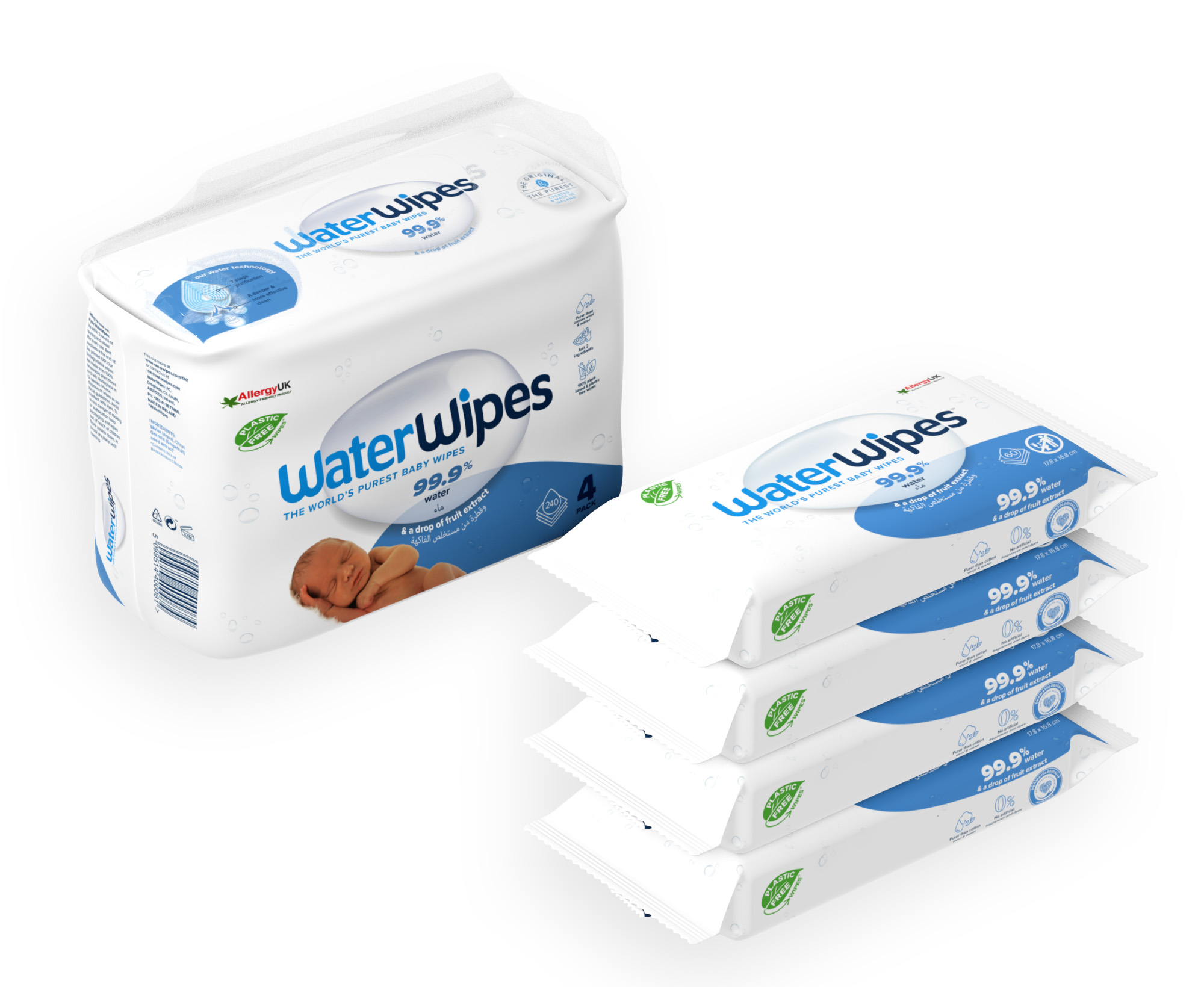 Waterwipes Original Wipes, Plastic Free, 240 Wipes
