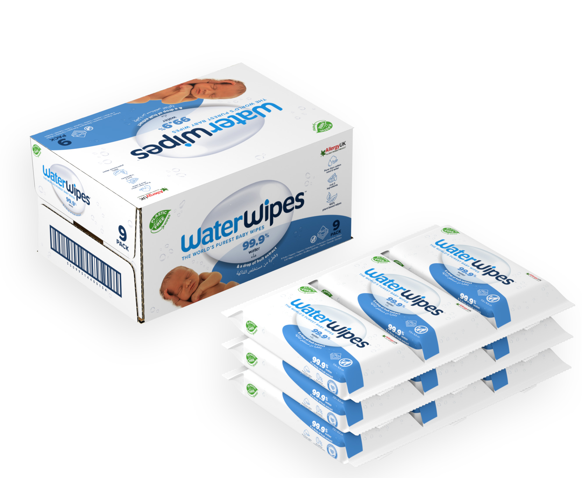 Waterwipes Original Wipes, Plastic Free, 540 Wipes