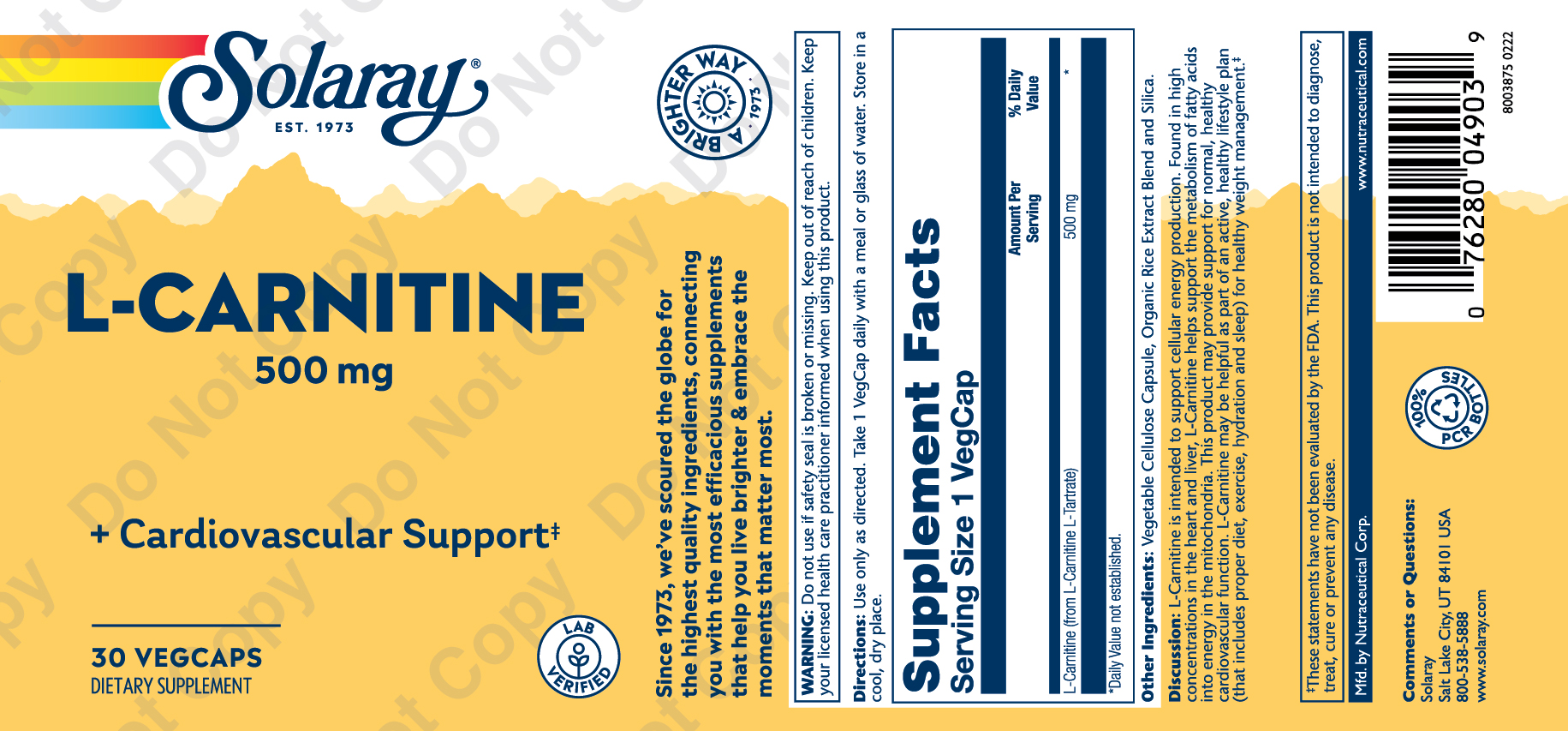 solaray l carnitine L-Carnitine, 500 mg - 60 Capsules KAL Acetyl-L-Carnitine Tablets 500mg, 60